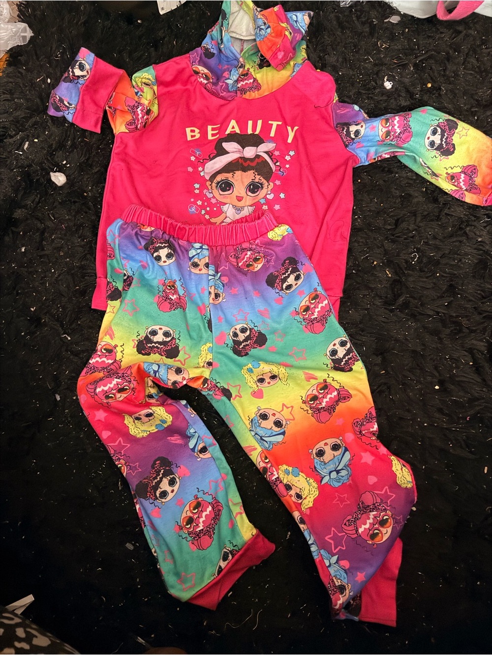 SHEIN Pink Rainbow Character Footie Set